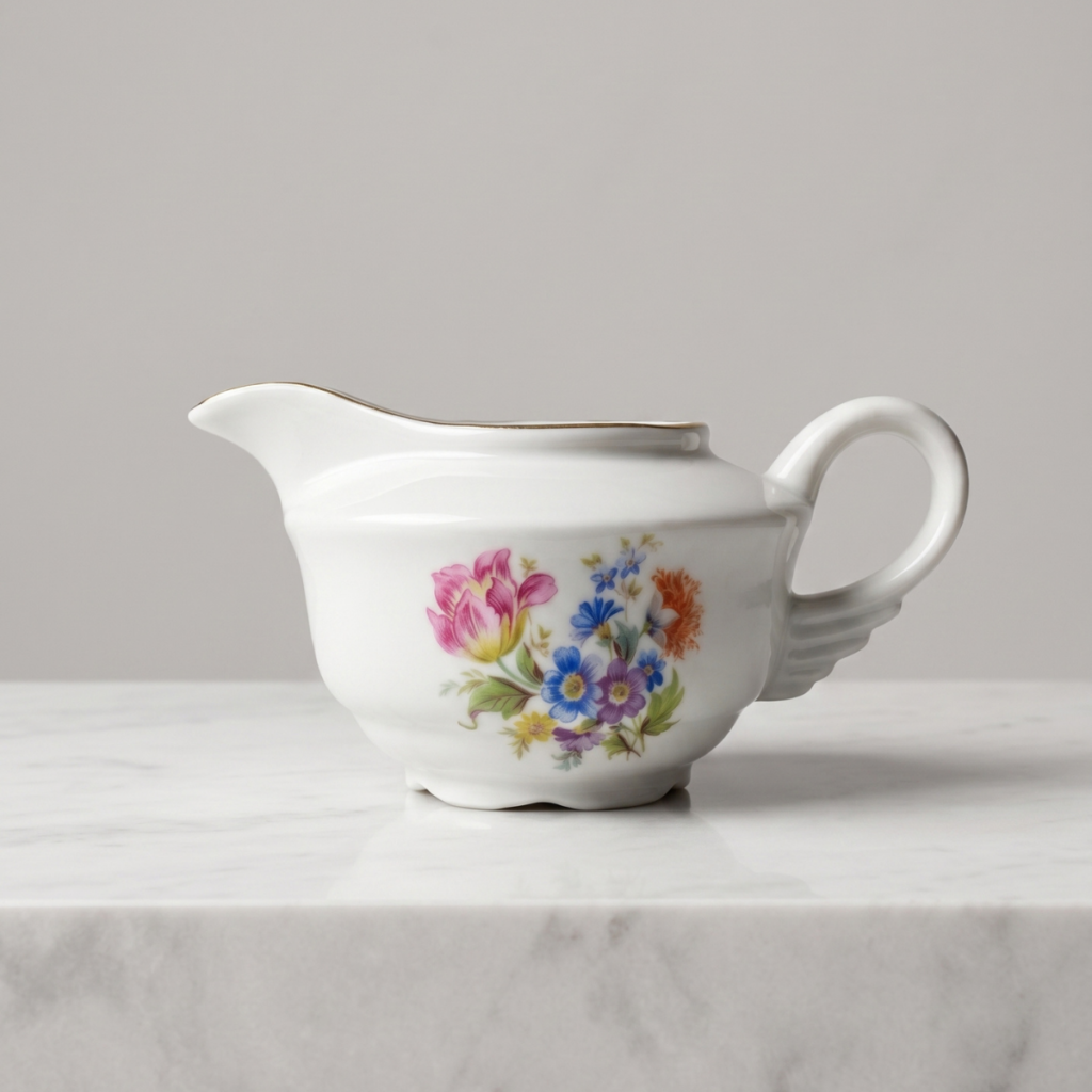 Vintage Karlovy Vary Czechoslovakia Floral Porselen Sütlük
